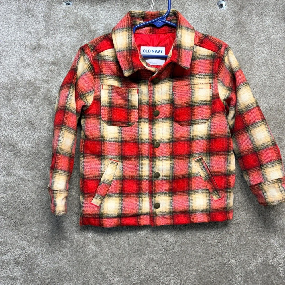 Old Navy Kids Red Plaid Flannel Shirt Jacket Quilted Lined Shacket 4T Toddler